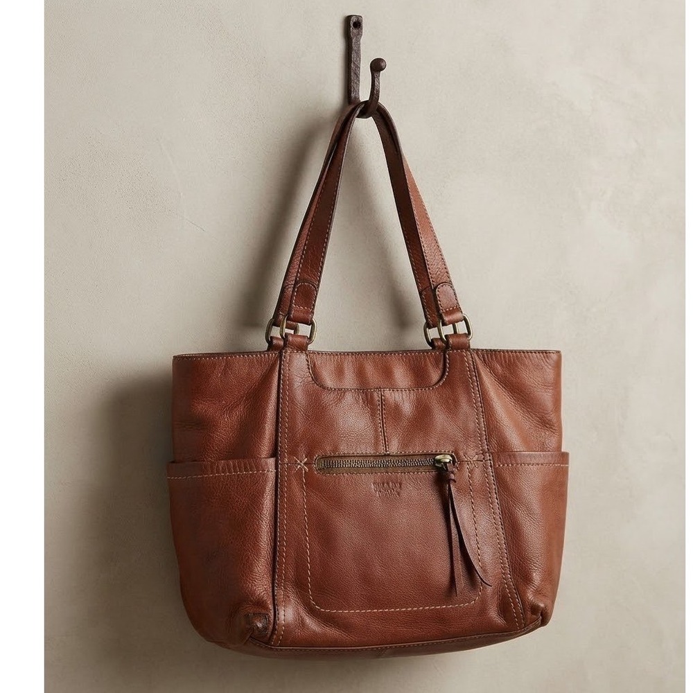 Flawed Gem! Margot New York Cognac Brown Leather Tote Bag Shoulder Purse Tassel